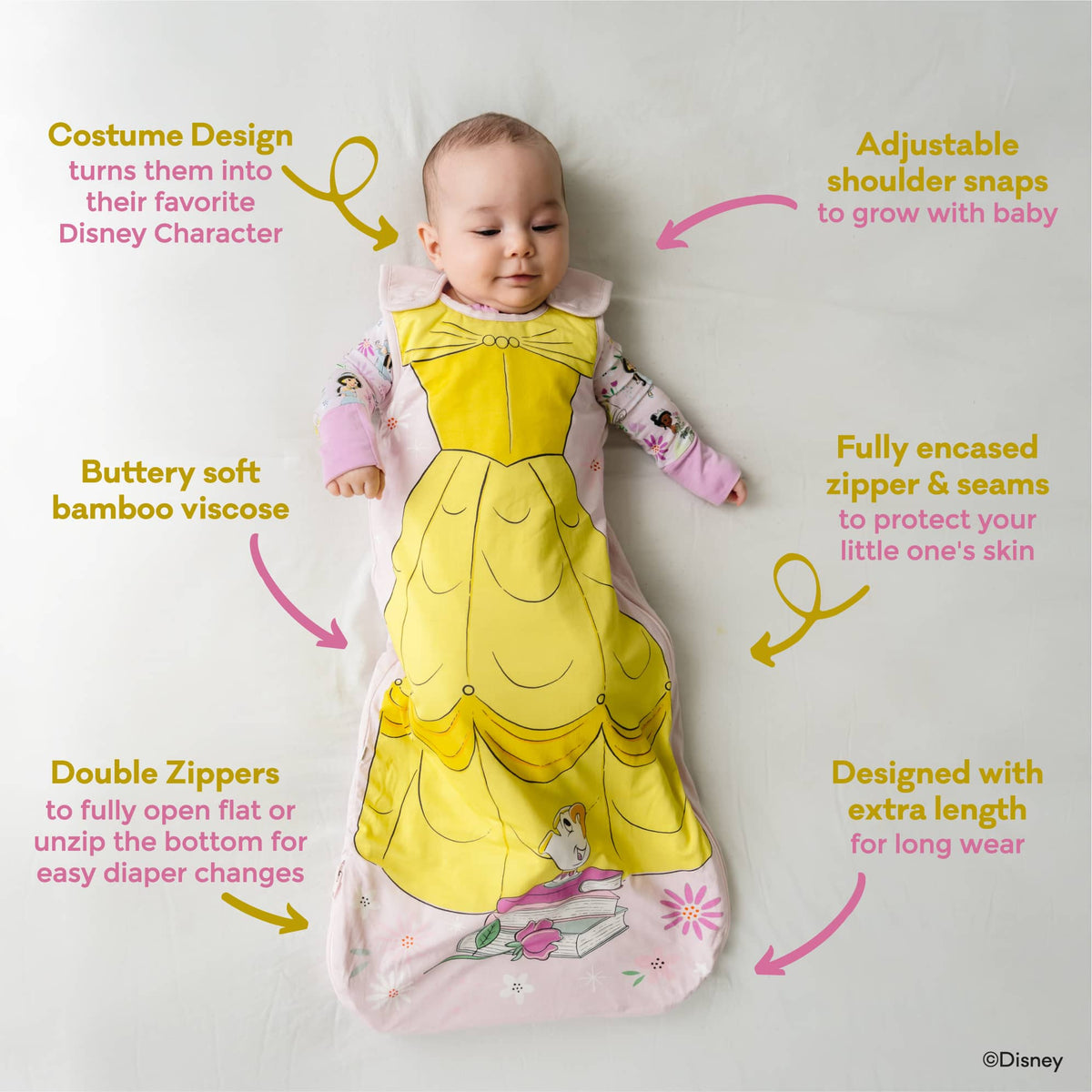 Disney Princess Belle Costume Bamboo Viscose Sleepy Bag/Wearable Blanket - Little Sleepies